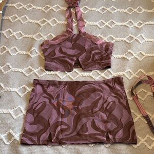 New Pink from DollaKill Pink and Brown Swirl top and skirt set